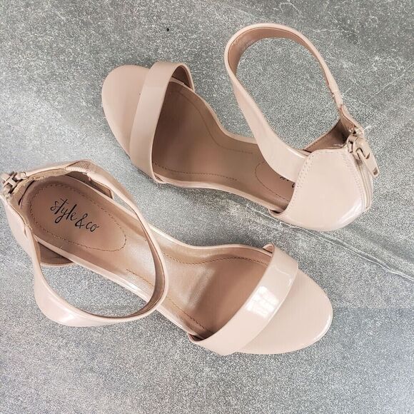 Style & Co. Nude Patent Sandals - Picture 2 of 10